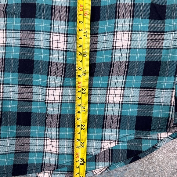 Talbots 16 Button Blouse Top Ruffle Front Plaid Roll Tab Sleeves Green Flannel - Picture 8 of 8